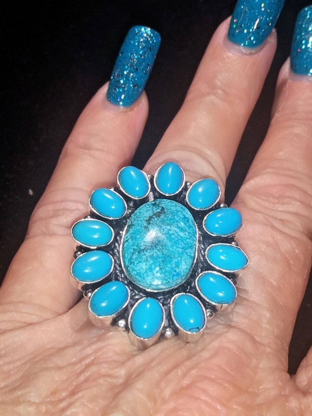 Turquoise Statement Ring in German Silver